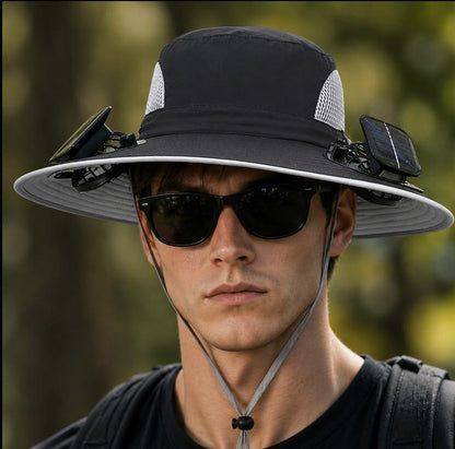 Solar-Powered Waterproof Sun Hat – UPF 50+ UV Protection, Wide Brim, Dual Power Supply (Solar/USB)
