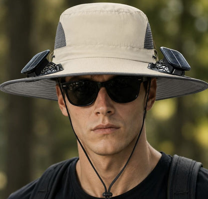 Solar-Powered Waterproof Sun Hat – UPF 50+ UV Protection, Wide Brim, Dual Power Supply (Solar/USB)