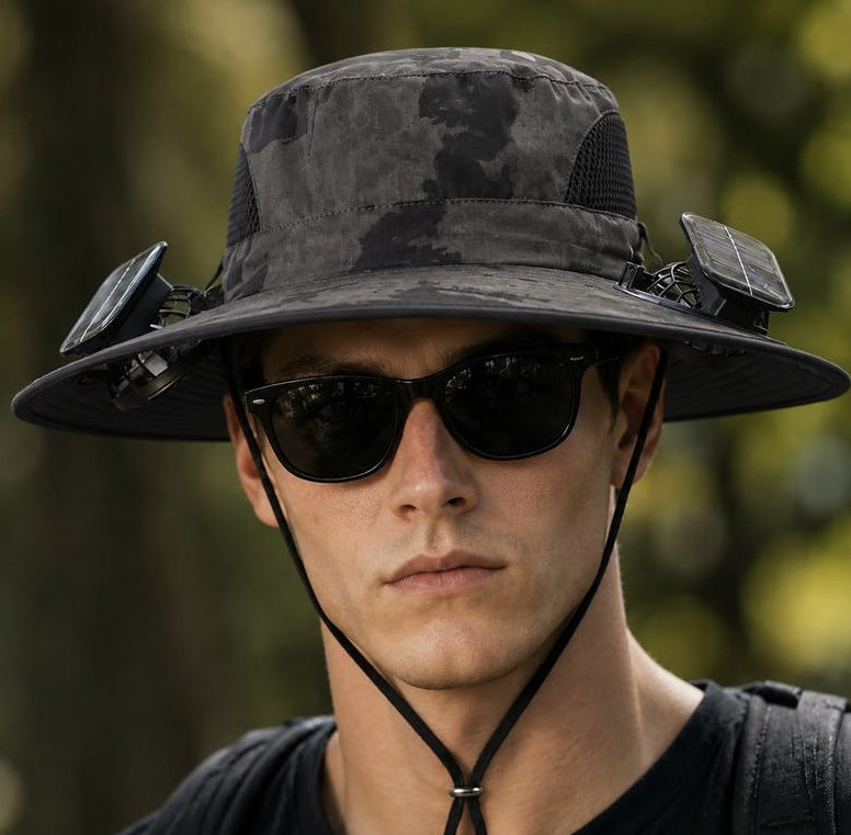 Solar-Powered Waterproof Sun Hat – UPF 50+ UV Protection, Wide Brim, Dual Power Supply (Solar/USB)