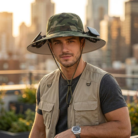 Solar-Powered Waterproof Sun Hat – UPF 50+ UV Protection, Wide Brim, Dual Power Supply (Solar/USB)