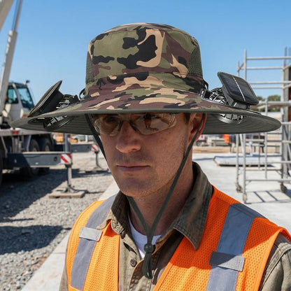 Solar-Powered Waterproof Sun Hat – UPF 50+ UV Protection, Wide Brim, Dual Power Supply (Solar/USB)