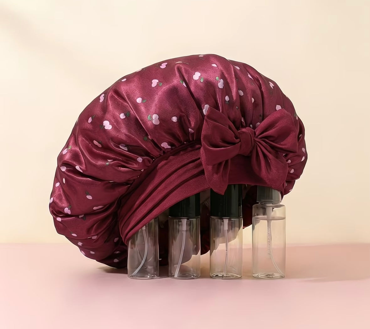 Cherry Print Satin Bonnet – Anti-Frizz Hair Protection – Extends Blowouts