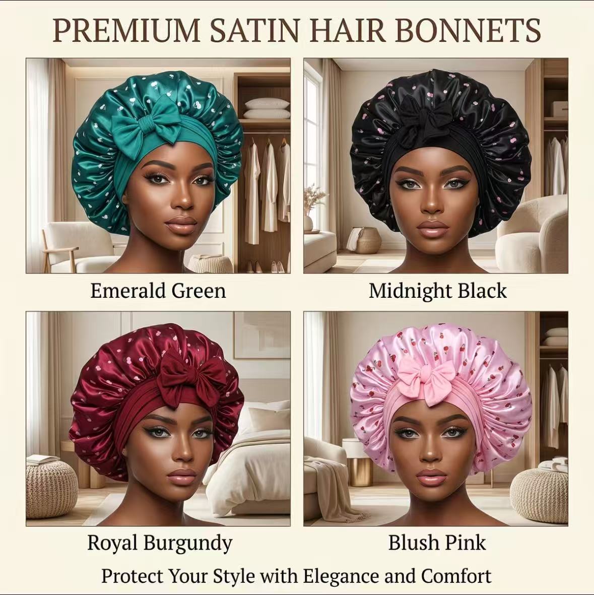 Cherry Print Satin Bonnet – Anti-Frizz Hair Protection – Extends Blowouts
