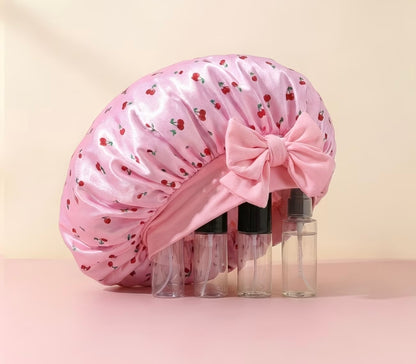 Cherry Print Satin Bonnet – Anti-Frizz Hair Protection – Extends Blowouts
